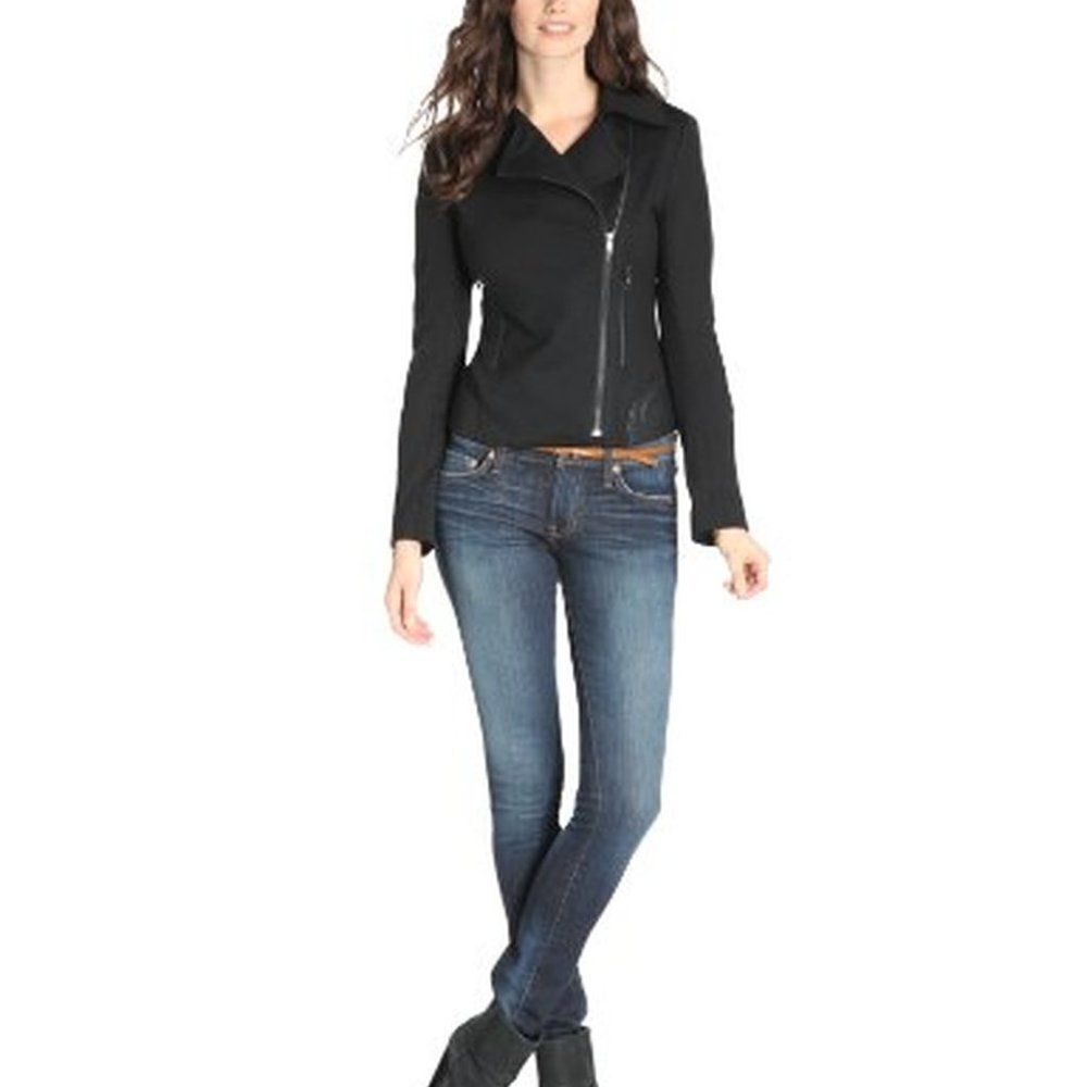 James Jeans Ponte Combo Motorcycle Jacket‎ Black P